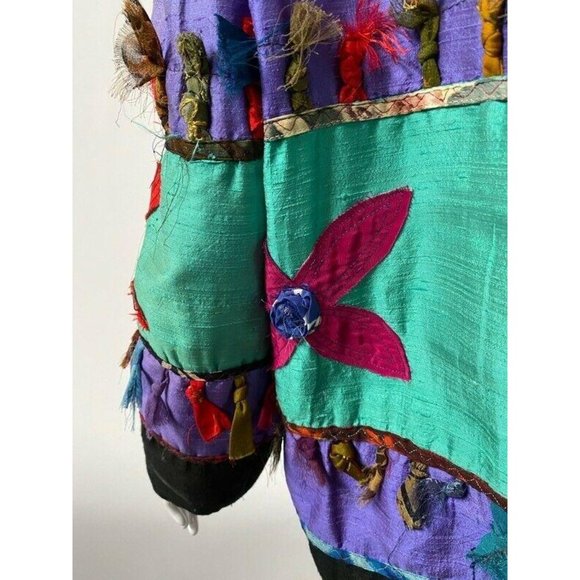 Allure Sz Medium Silk Rayon Color Block Embellished Jacket - Picture 4 of 16